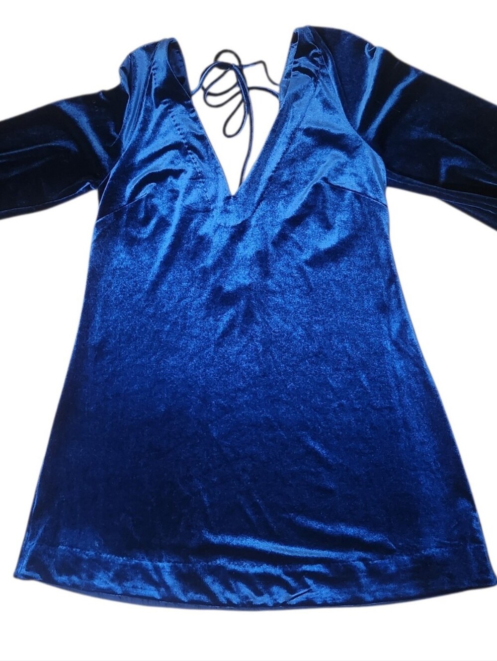 FREE PEOPLE Misha Blue Velvet Shift Mini Dress - Size S - Picture 10 of 15